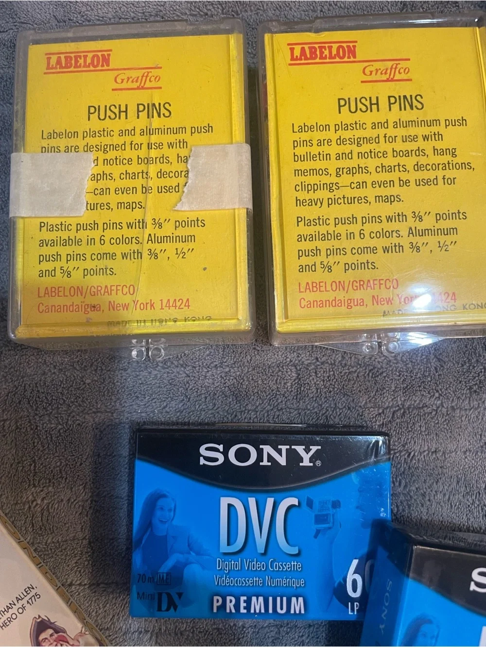 Vintage Office Supplies Labelon Push Pins Radio Shack Calculator Sony DVR Lot